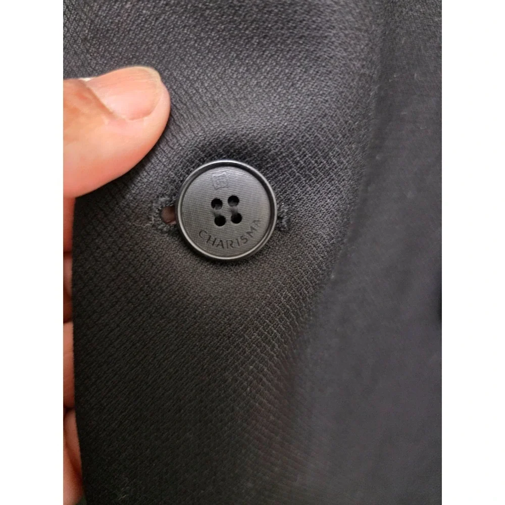 Charisma Cashmere Black Men Blazer Jacket Size 42R Two-Button Single-Breasted No